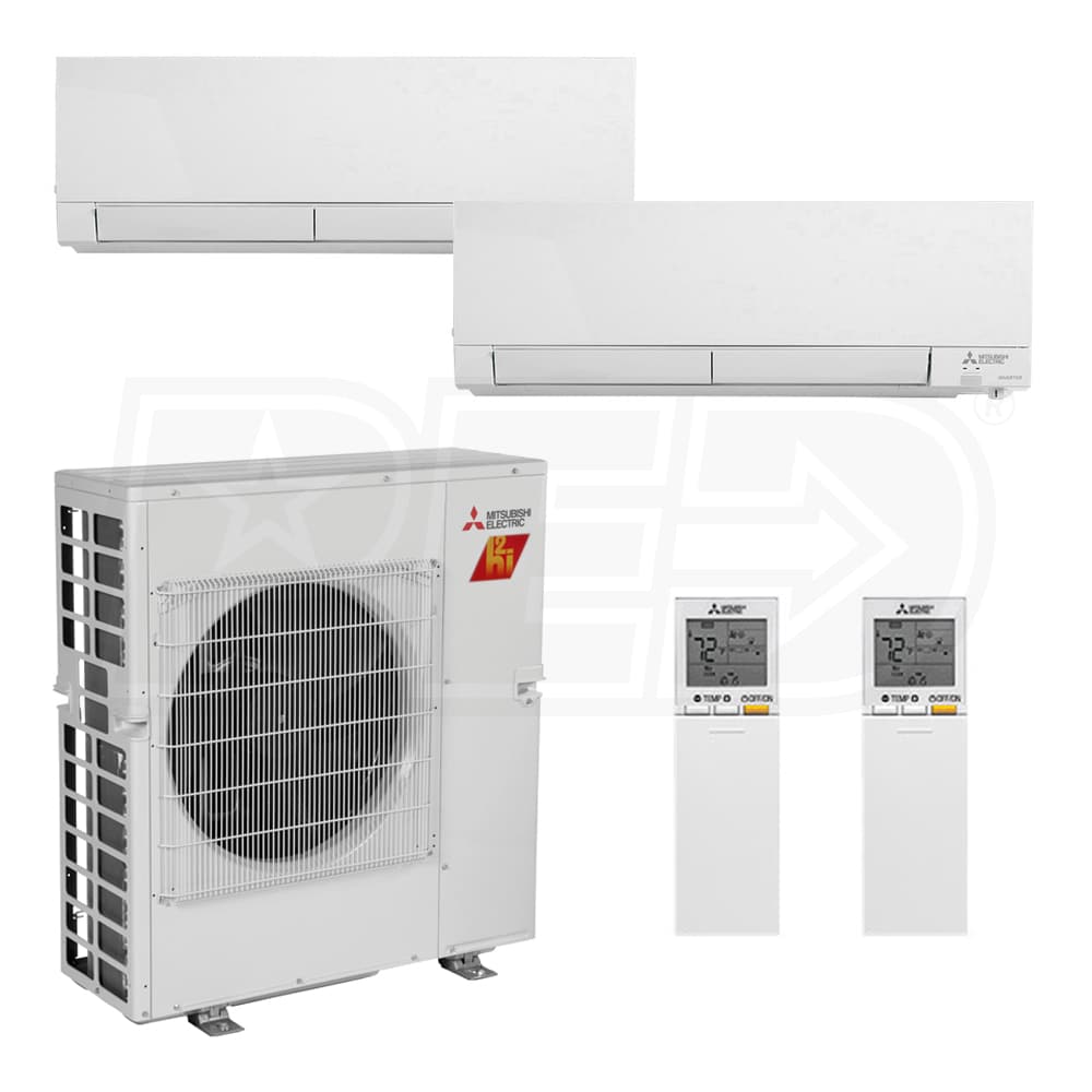 Mitsubishi Wall Mounted 2-Zone H2i System - 30,000 BTU Outdoor - 12k + 18k  Indoor - 18.0 SEER2