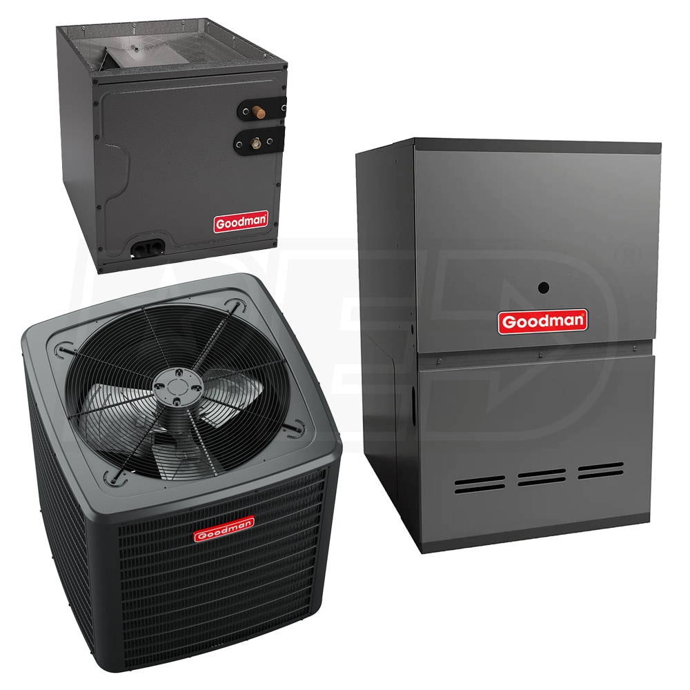 Goodman - 1.5 Ton Cooling - 80k BTU/Hr Heating - Heat Pump + Furnace ...