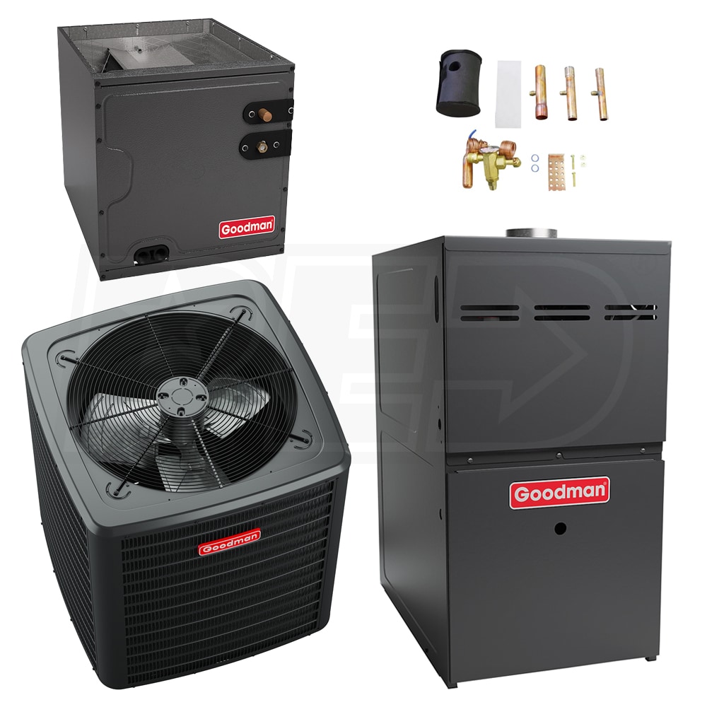 Goodman - 2.0 Ton Cooling - 60k BTU/Hr Heating - Heat Pump + Furnace ...