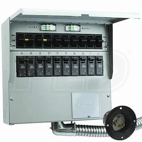 View Reliance Controls Pro/Tran2 - 50-Amp (120/240V 10-Circuit) Indoor Transfer Switch w/ Wattmeters & Inlet