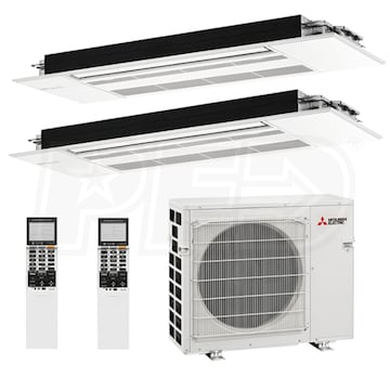 Mitsubishi One Way Ceiling Cassette 2 Zone System 20 000 Btu Outdoor 9k 9k Indoor 18 0 Seer Mitsubishi M2h20o09090000